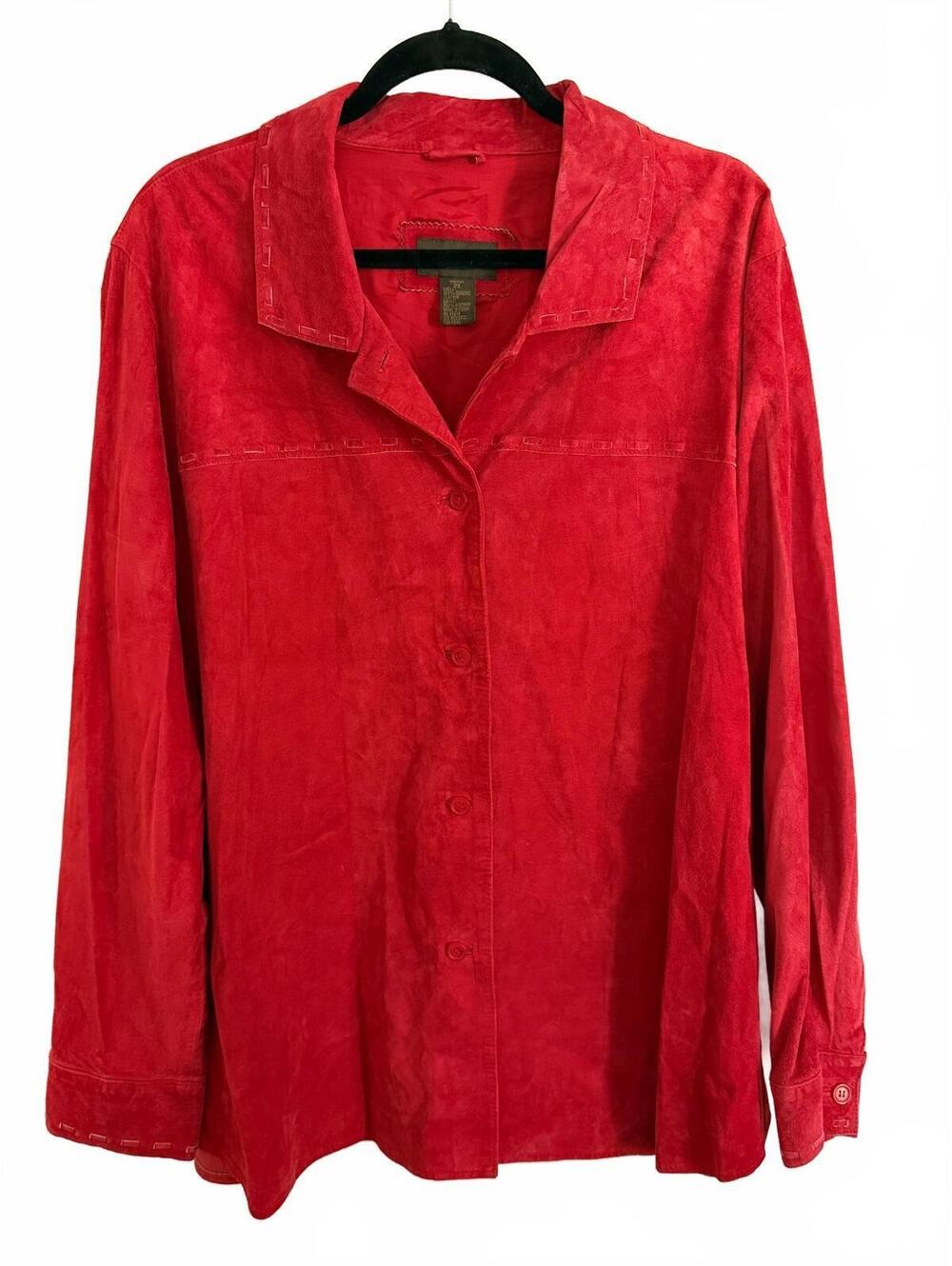Vintage Outfit JPR Woman 2X Red Suede Leather Shacket Oversized 90s Jacket